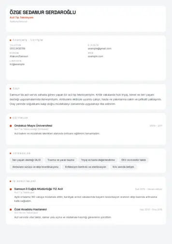 Acil Tıp Teknisyeni CV Örnekleri cv indir